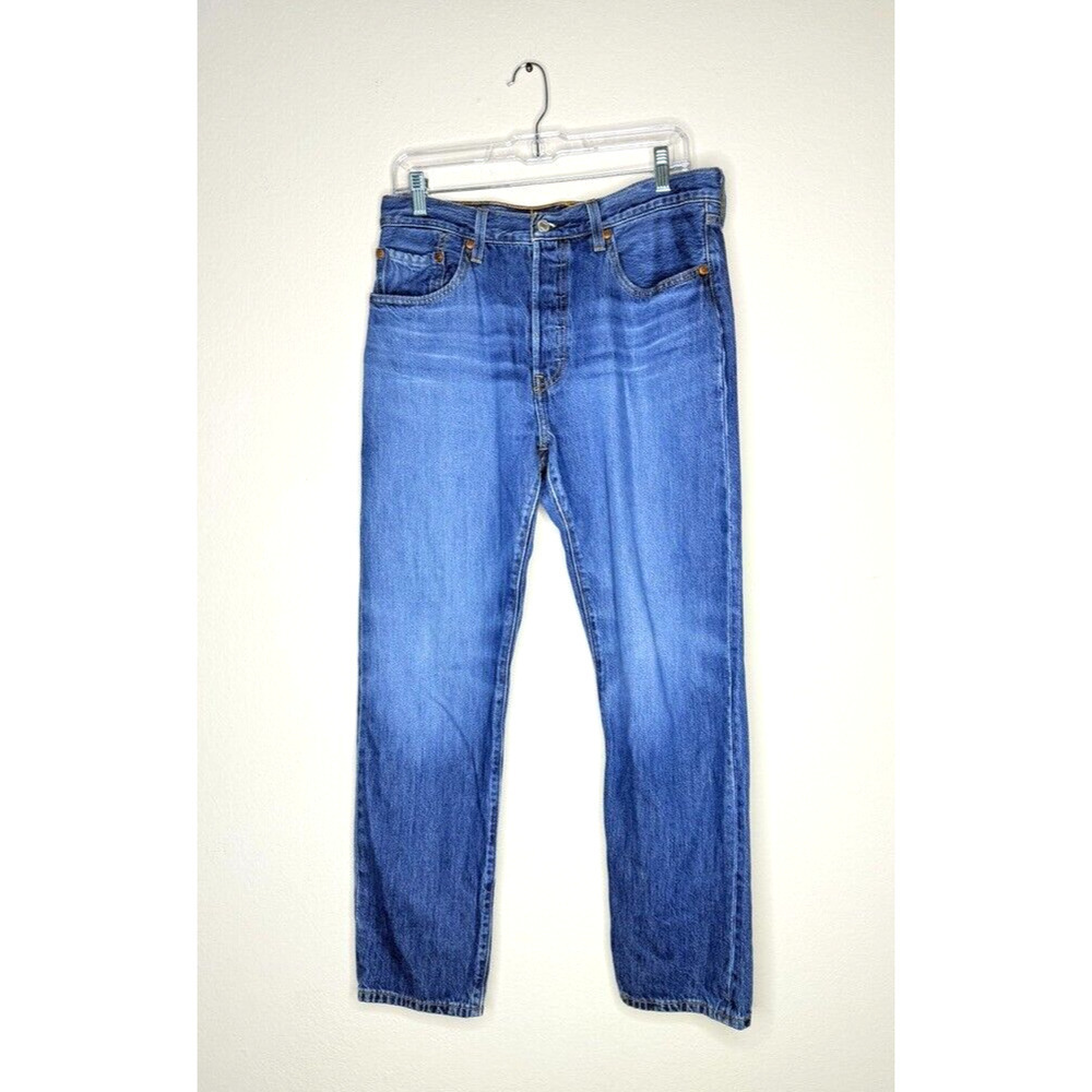 Levis Jeans Mens 30x27 501 Straight Leg Button Fly Blue Cotton Pockets Western